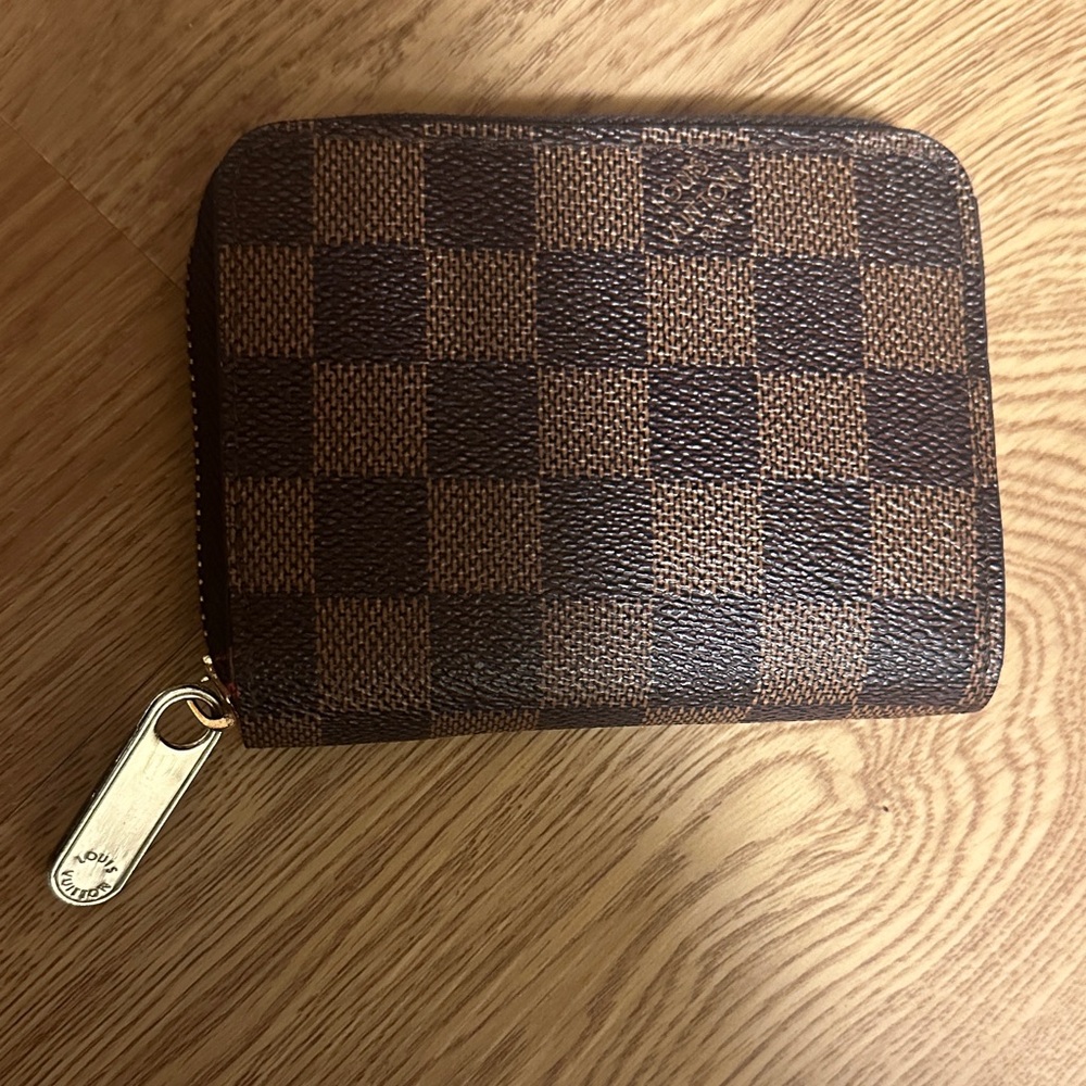Louis Vuitton Brown Checkered Wallet with Gold Accent